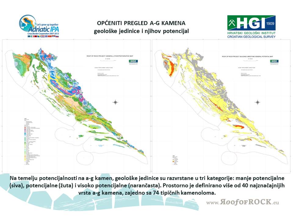 Pregledna geološka karta projektnog područja RH i karta potencijalnosti ag-kamena na projektnom području izrađene su u mjerilu 1:250000.