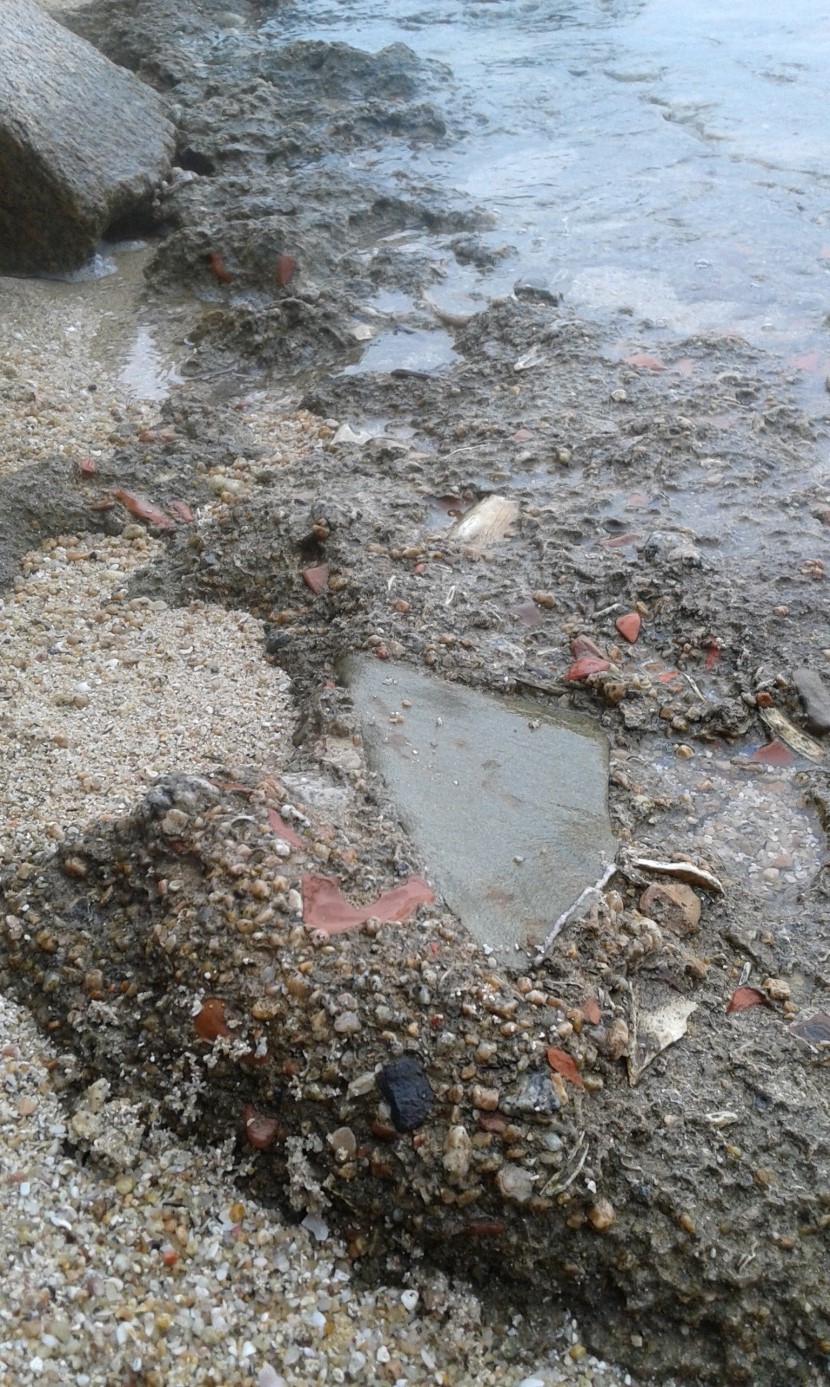 slika1 Plažna stijena s keramikom i kostima životinja.